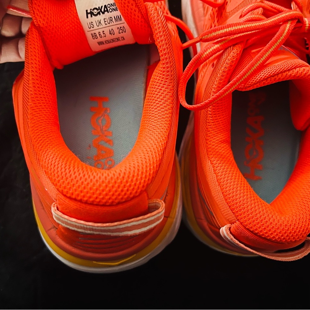 Hoka One One Women's Bright Orange Athletic Sneakers with Yellow & Blue Accents - Picture 5 of 6